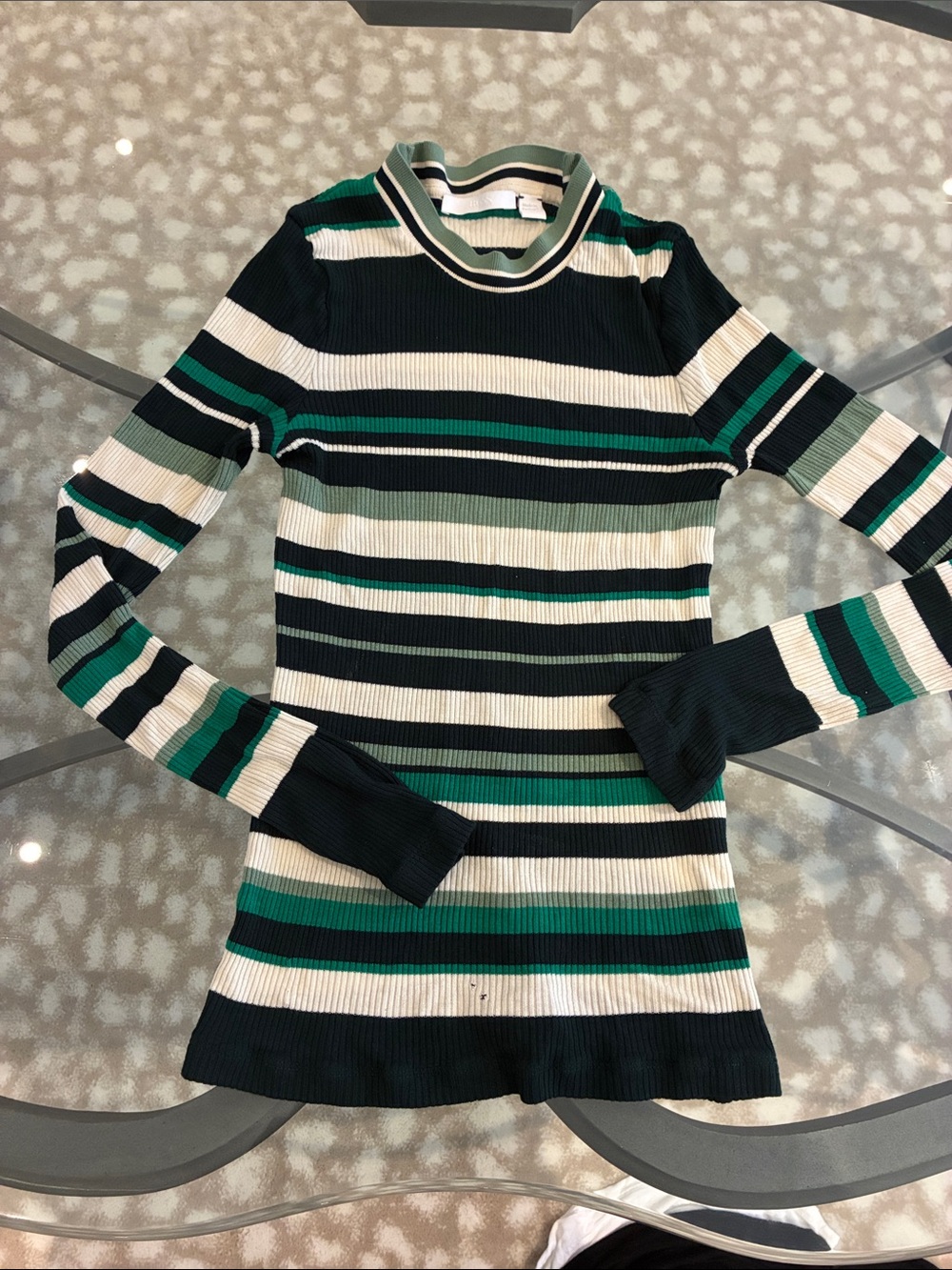 Boss Ribbed Long-Sleeve Stripe Sweater - Green & Cream